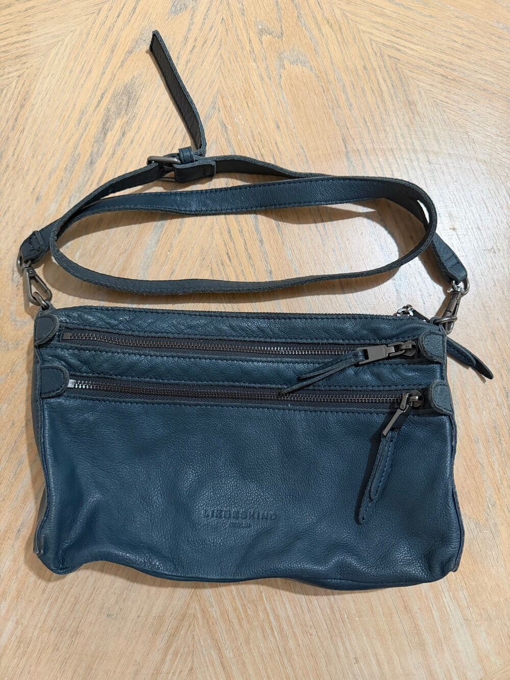 Liebeskind Berlin Teal multi-zipper leather crossbody bag